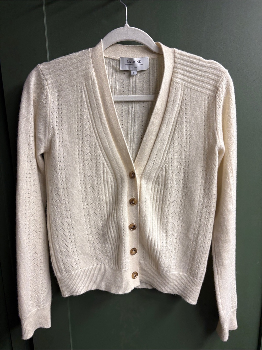 La Ligne Cream Button-Front V-Neck Cardigan